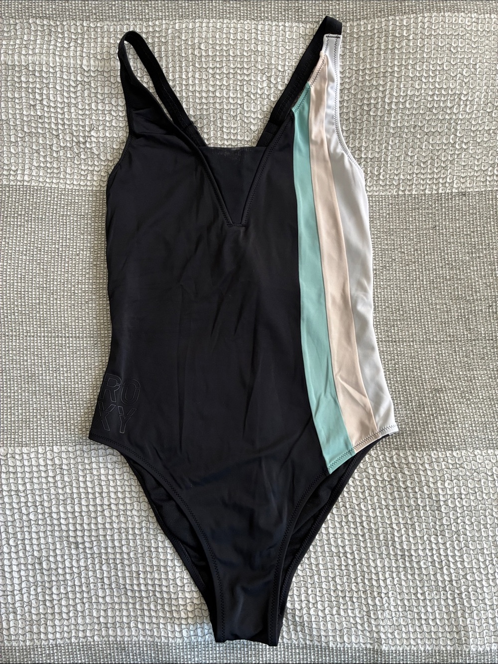 Roxy Black One-Piece Swimsuit with Mint and Cream Side Panels